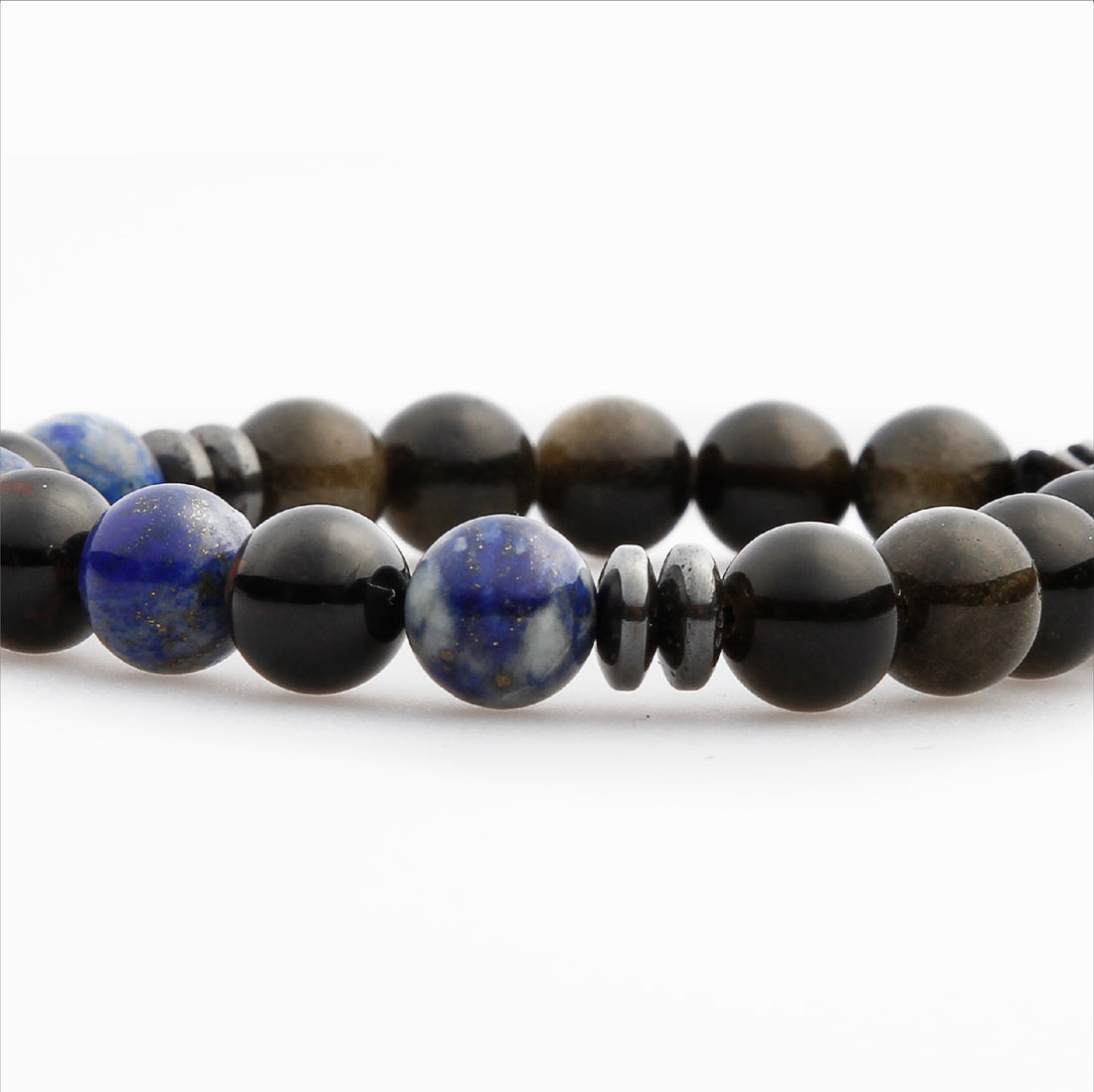 Close look lapis lazuli obsidian and black tourmaline bracelet for protection