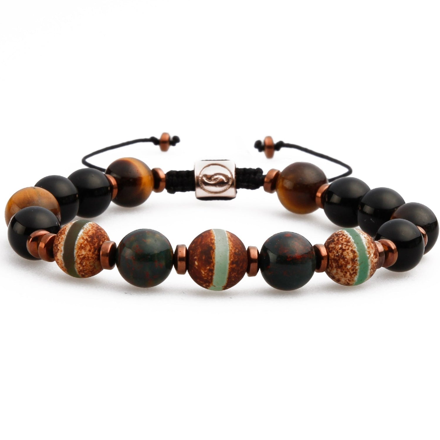 Blood Stone Tigers Eye Onyx Tibetian Agate healing natural gemstone beaded bracelet for strength 