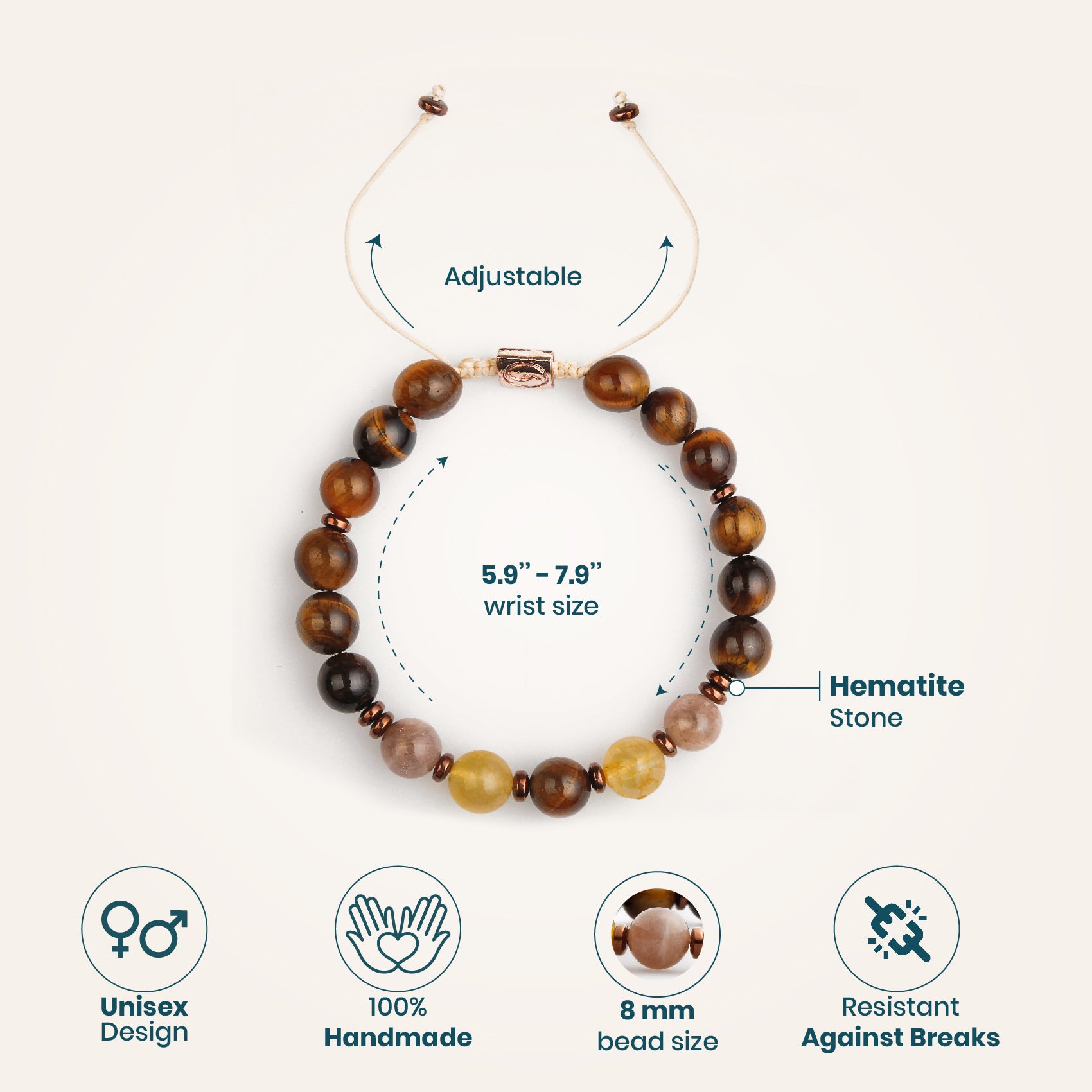 Handmade and adjustable natural gemstone bracelet for happiness